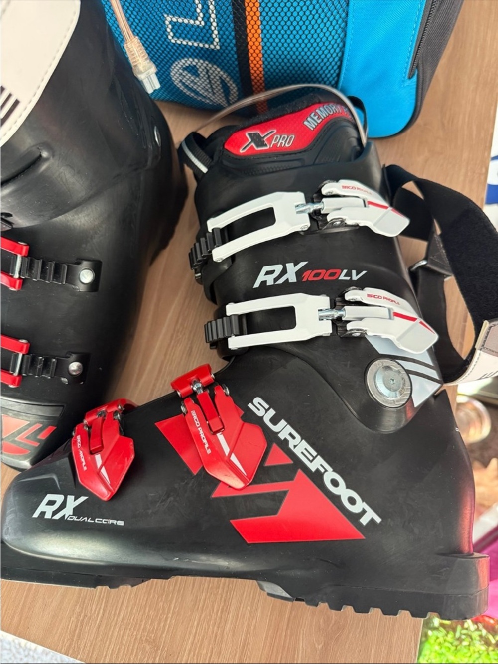 Lange RX 100 LV Ski Boots Dual Core Black White Red 25-25.5 296mm and Bag - Picture 7 of 13